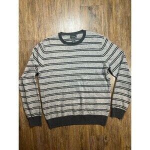 STATE FUSIO Sweater Gray Striped Wool/Cashmere Crewneck Pullover EUC Medium Mens